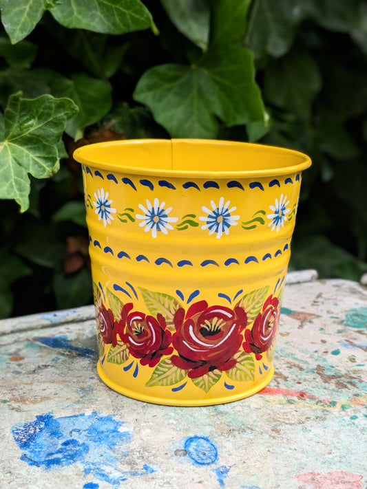Hand Painted Plant Pot in Yellow