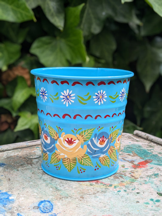 Hand Painted Plant Pot in Blue