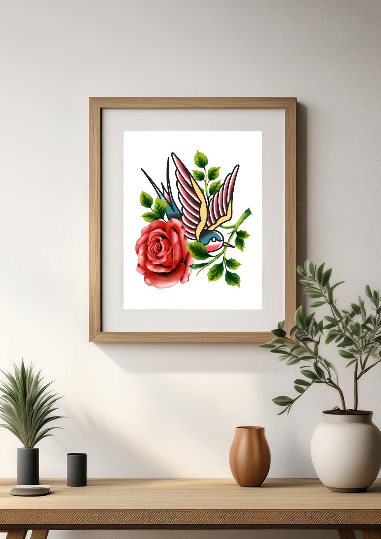 Swallow and Rose Art Print