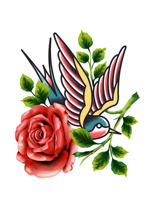 Swallow and Rose Art Print